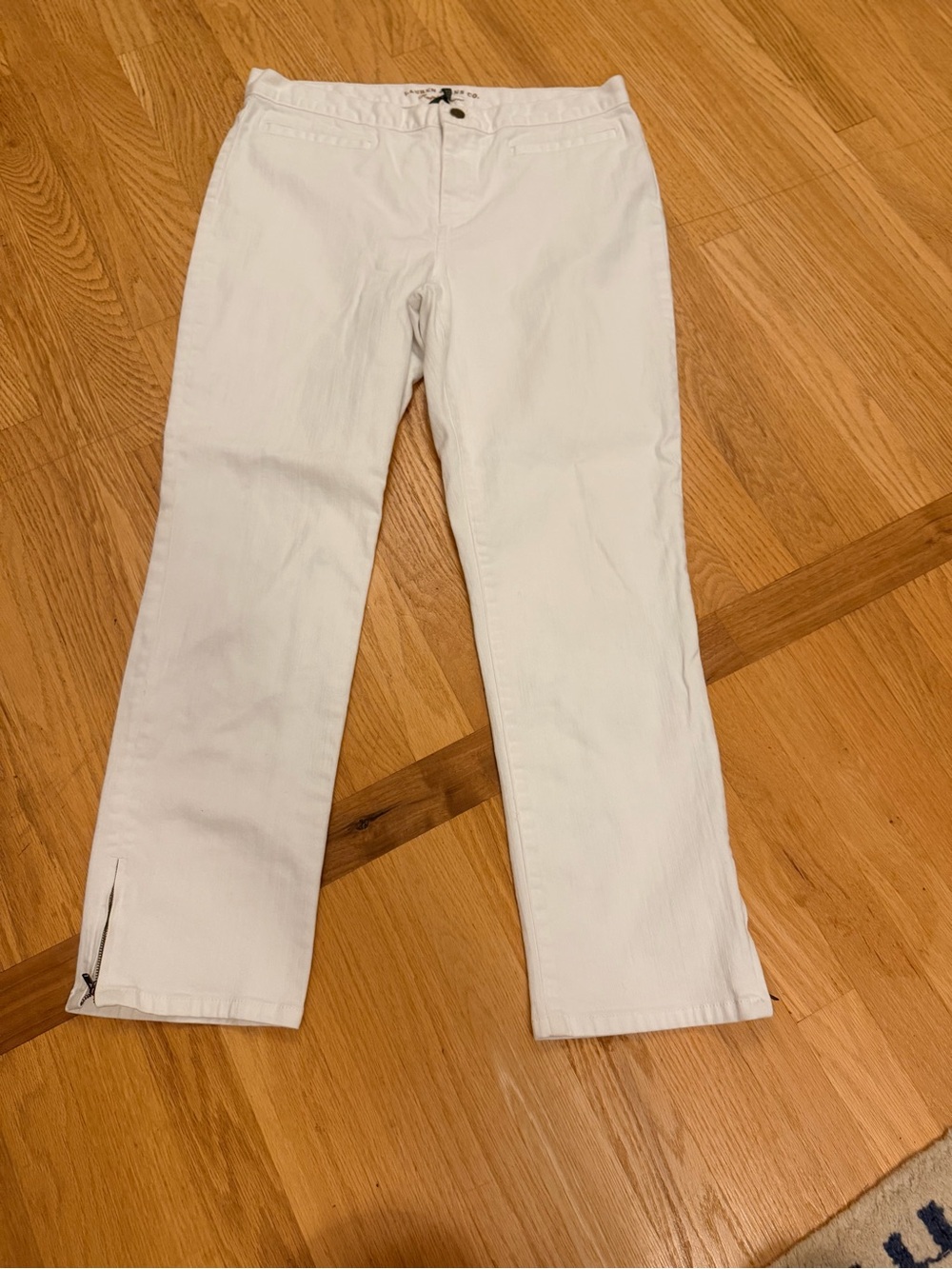 Ladies Size 12 "Ralph Lauren" White Casual Straight-Leg Jeans Zipper Ankles GUC